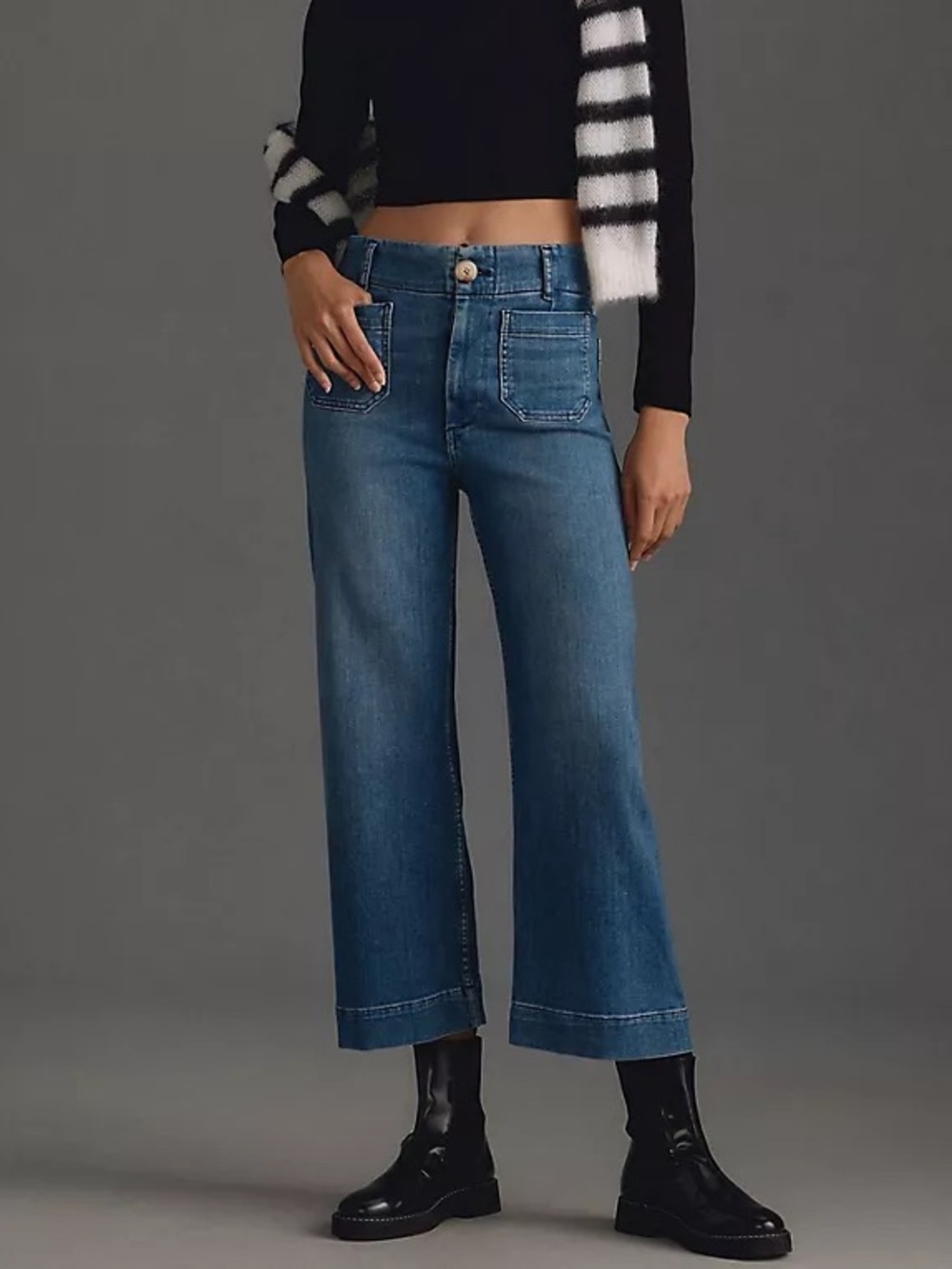 Maeve Colette High-Rise Wide-Leg Cropped Jeans in Blue - 27
